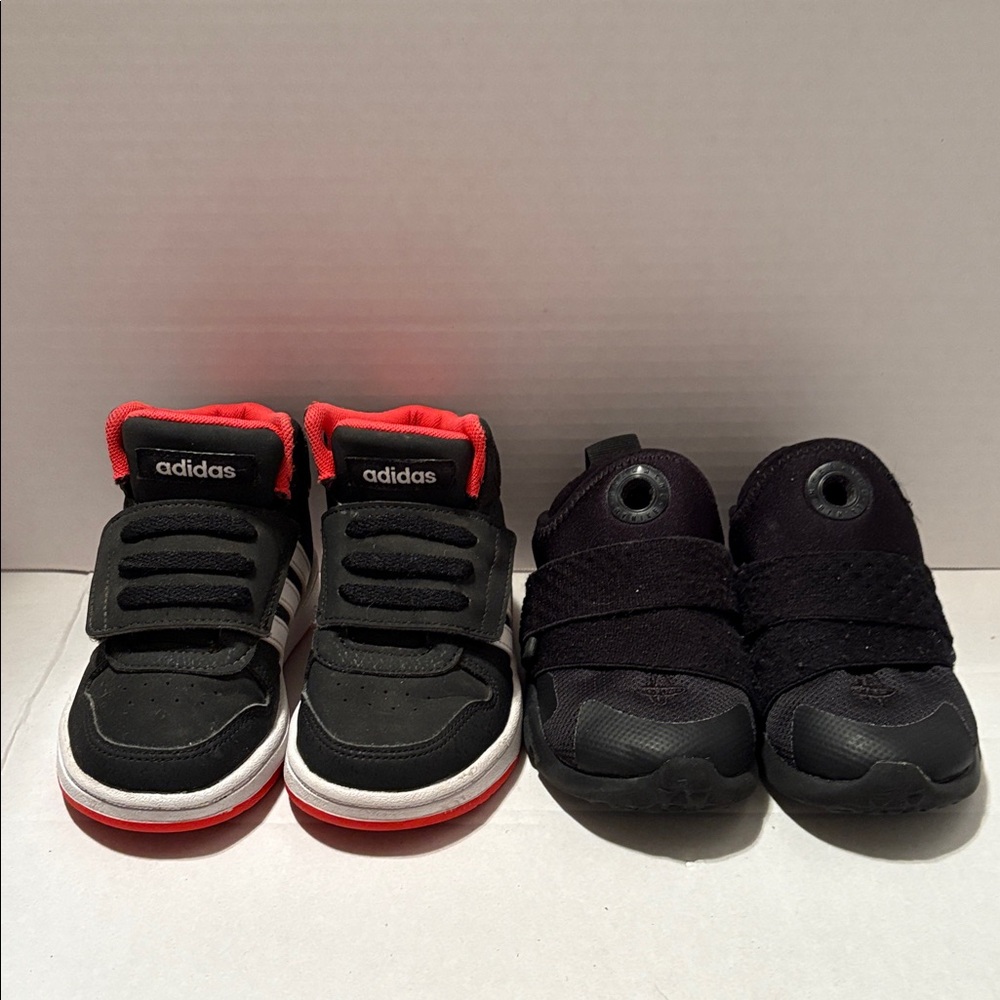 Adidas Black/Red Sneakers and Nike Black slip ons. Both toddler size 7.